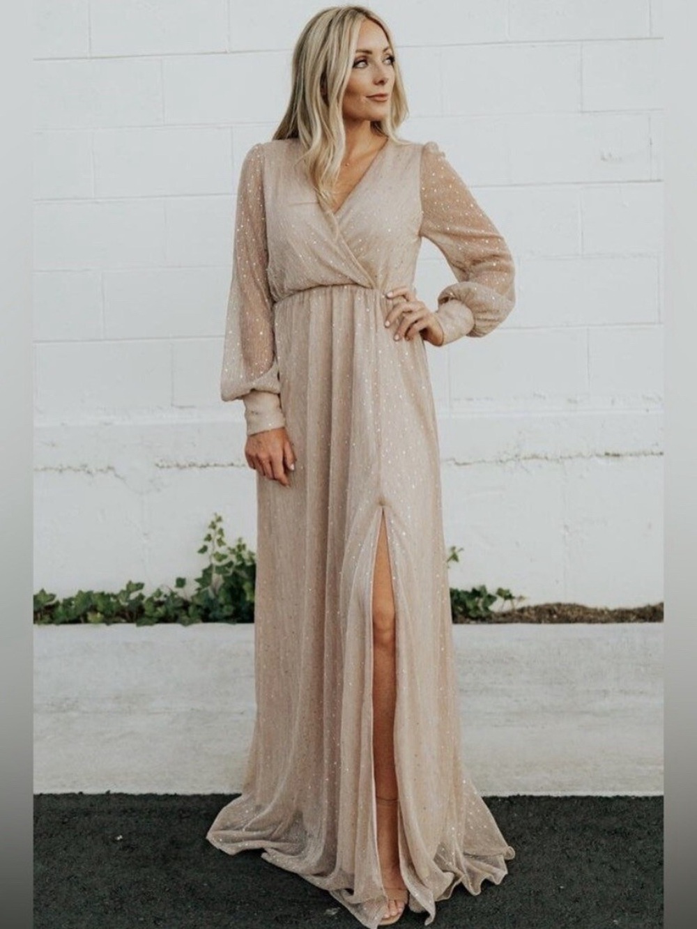 Baltic Born Champagne Shimmer Wrap Maxi Dress